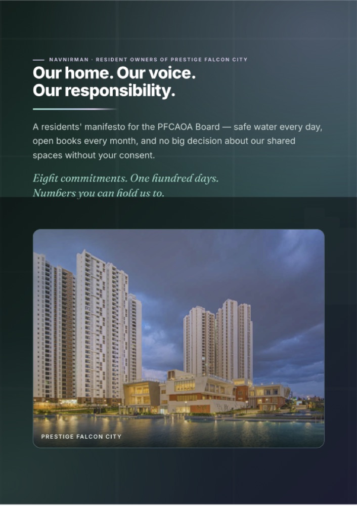 Cover of the Navnirman manifesto: Our home. Our voice. Our responsibility.